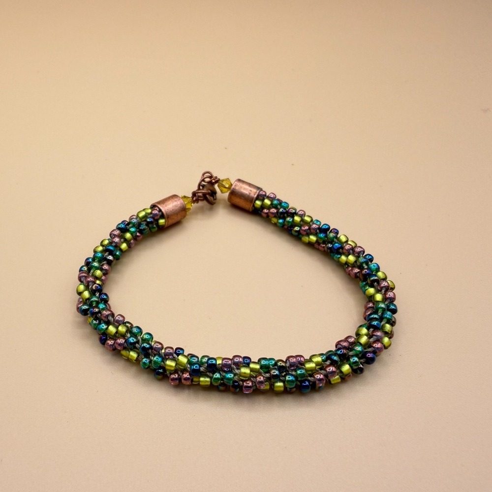 Iridescent Seed Bead Bracelet Copper Tone Boho Artisan Statement Jewelry Gift - Picture 5 of 14